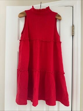 TUCKERNUCK Pomander Place Red Ruffled Tiered Sleeveless Dress
